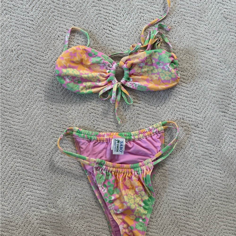 Sabo Skirt Swim Floral Two-Piece Swim Set - Pink, Yellow & Green